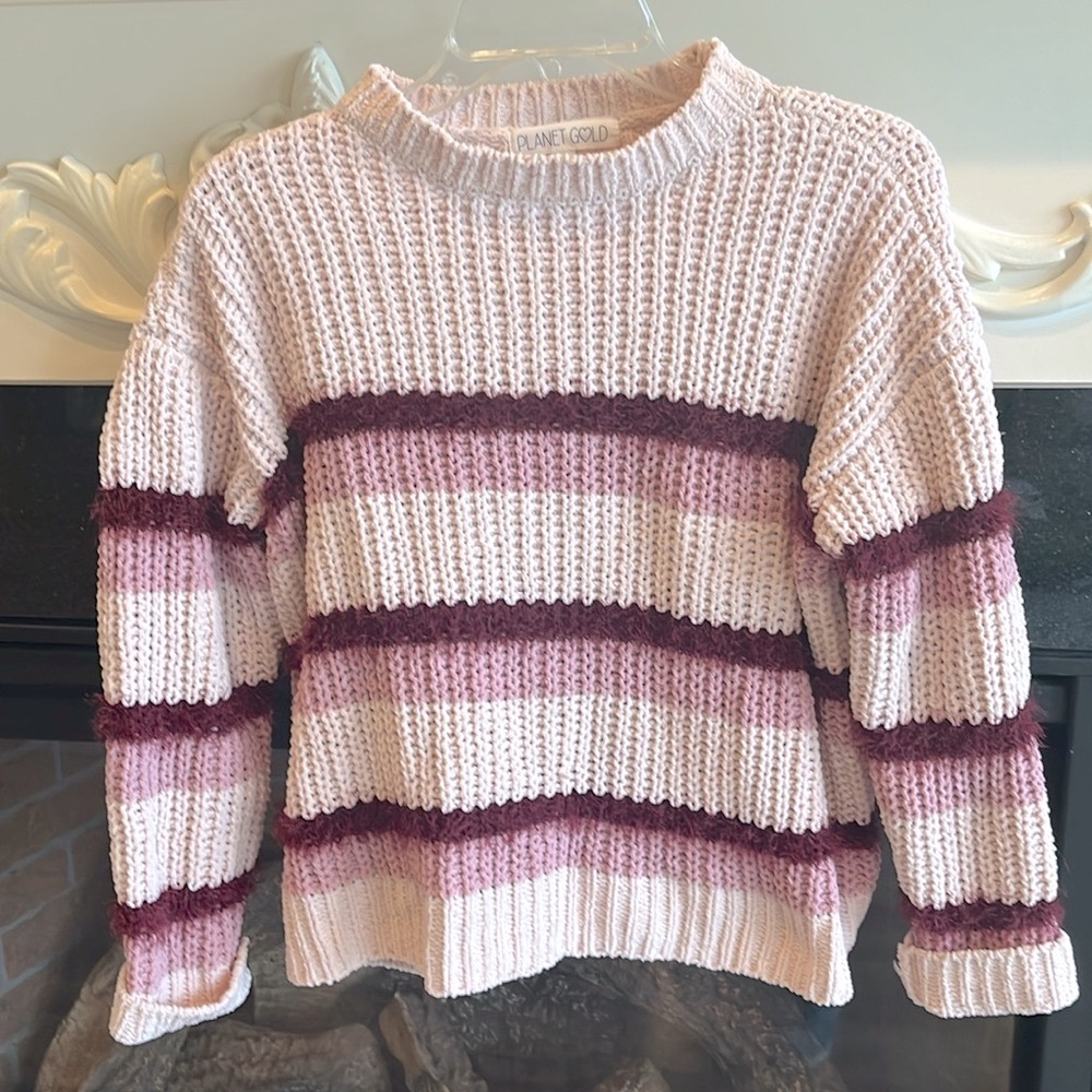 Planet Gold Pink Striped Mock Neck Sweater